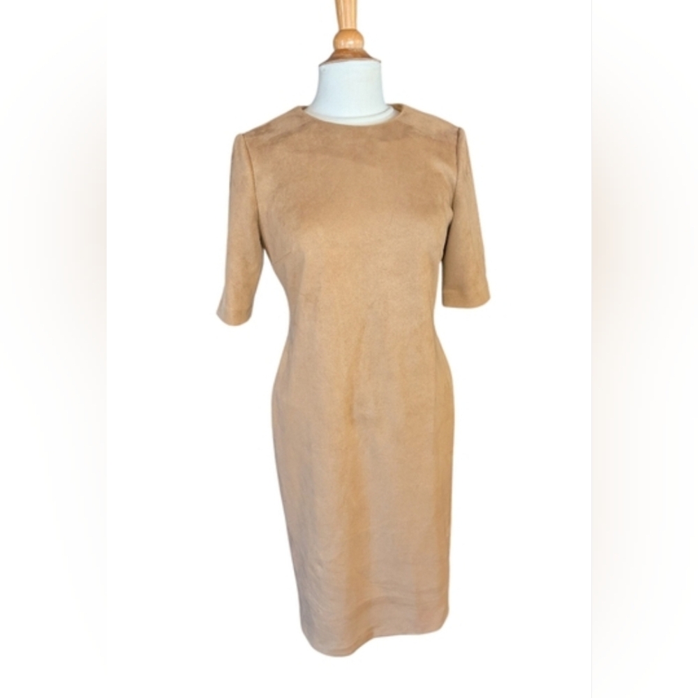 Anne Klein Tan Faux Suede 3/4 Sleeve Midi Dress Size 6 Like New - Picture 9 of 9